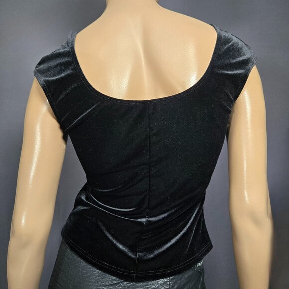 Vintage Black Velvet Top Size M Square Neck Cap Sleeve Goth Whimsigoth Witchy - Picture 7 of 9
